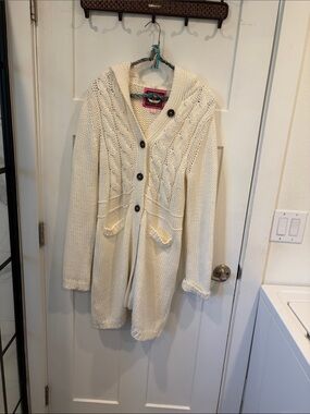 GAP Cream Cable-Knit Hooded Cardigan